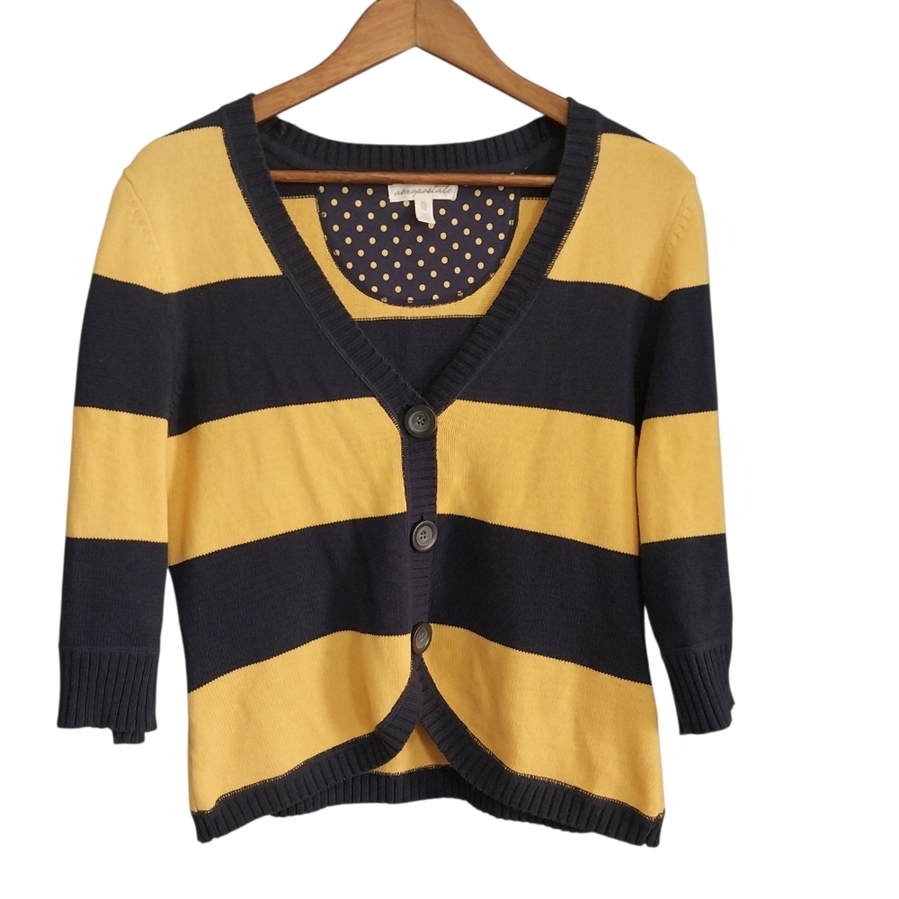 Aeropostale Size XL Navy Blue Dark Yellow Preppy Greek 3/4 Sleeve Cardigan